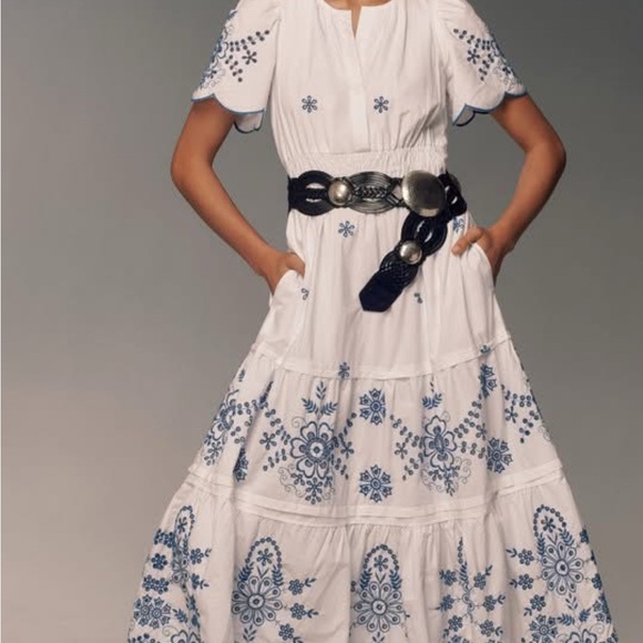 Anthropologie stunning Somerset Maxi Dress Eyelet Edition white blue - Picture 10 of 12